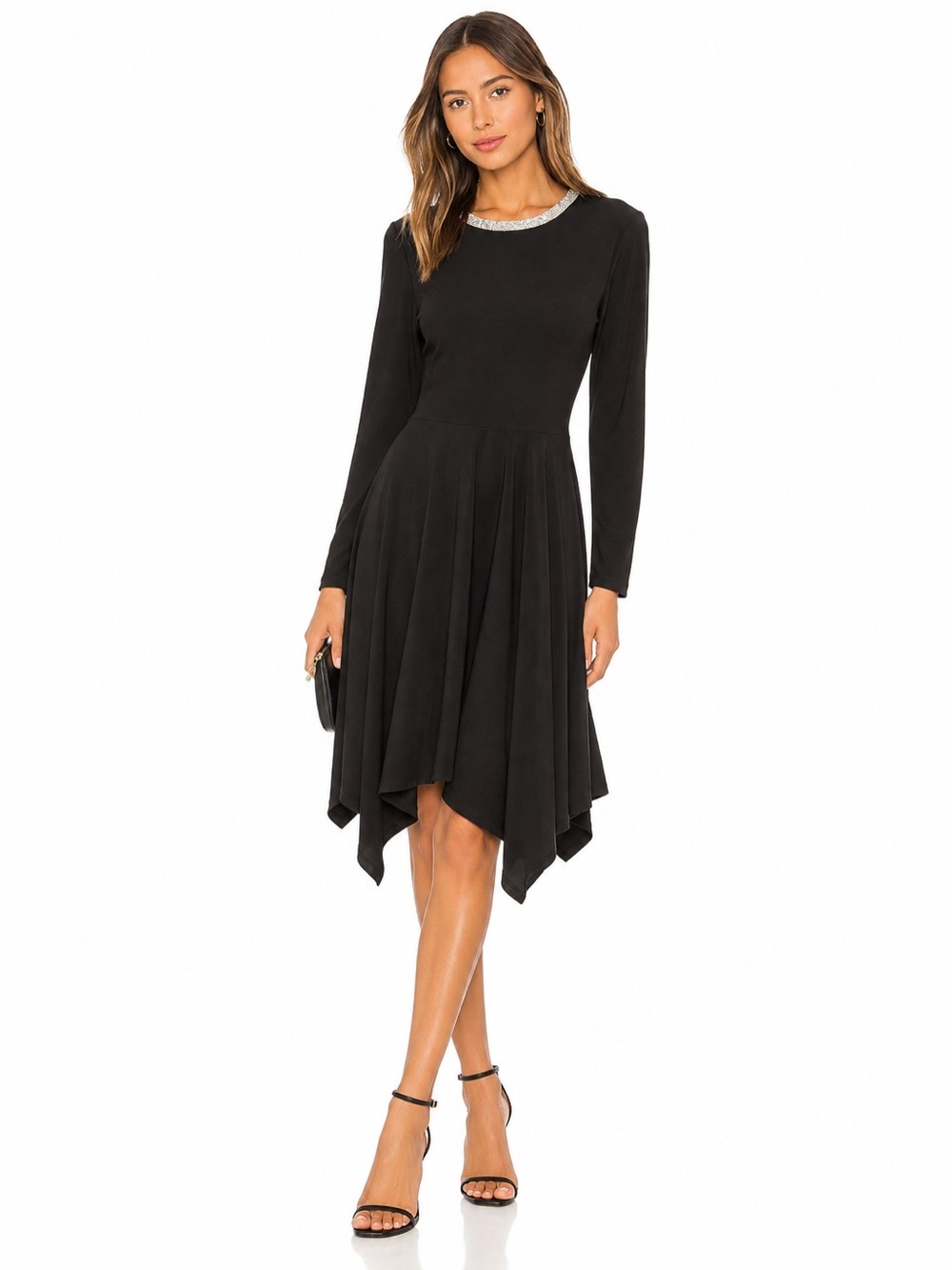 Michael Kors Black Long-Sleeve Maxi Dress with Jewel Neck
